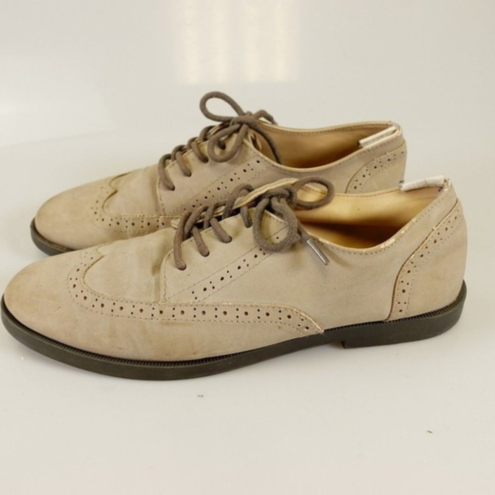 GYMBOREE Women Leather Tan Brogues Dress Shoe 4 Casual Slip On Lace Up Round Toe